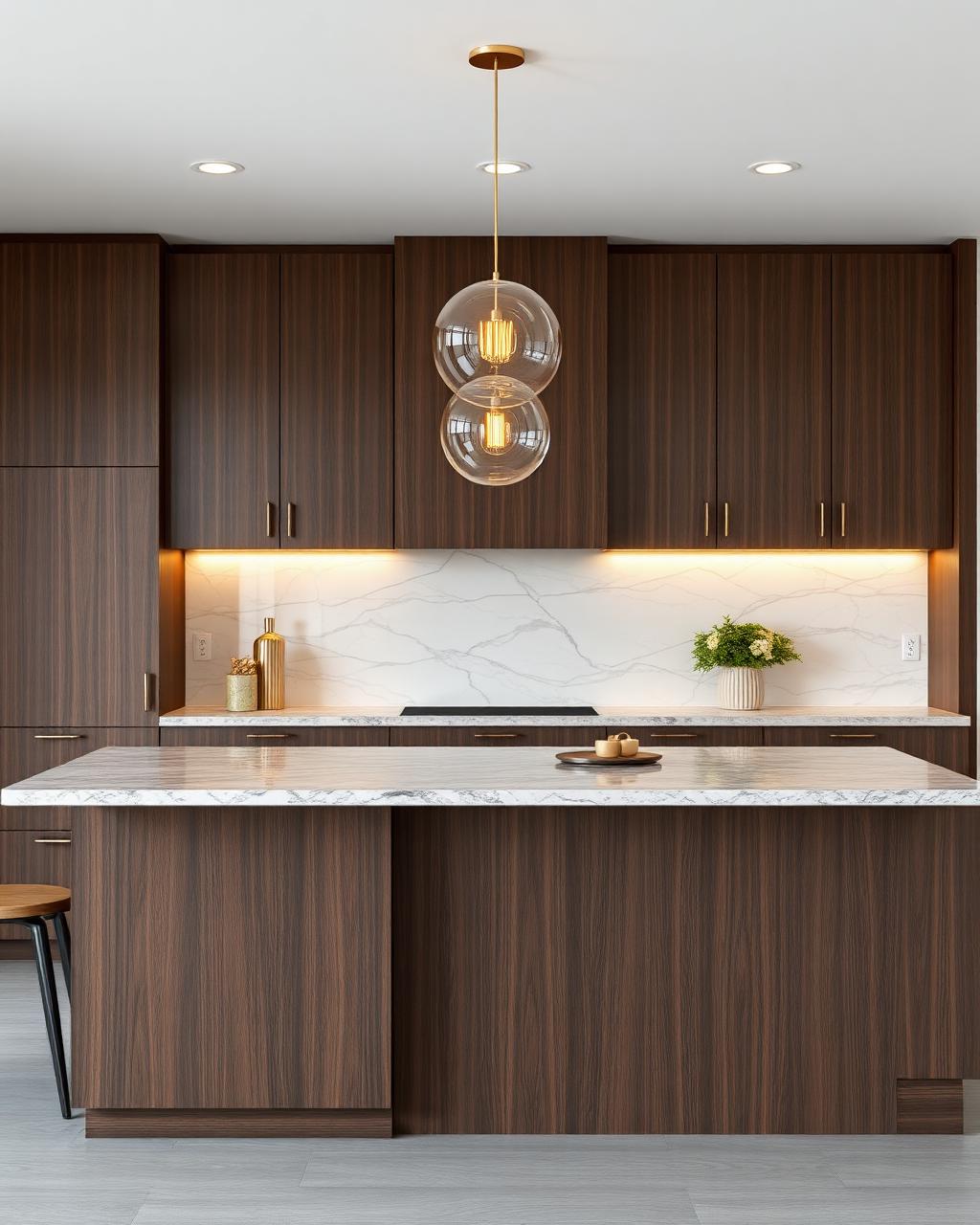 Dark walnut island kitchen